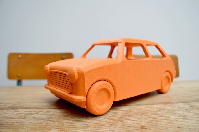 3D printer voorbeeld: Een ouderwetse Mini Cooper.